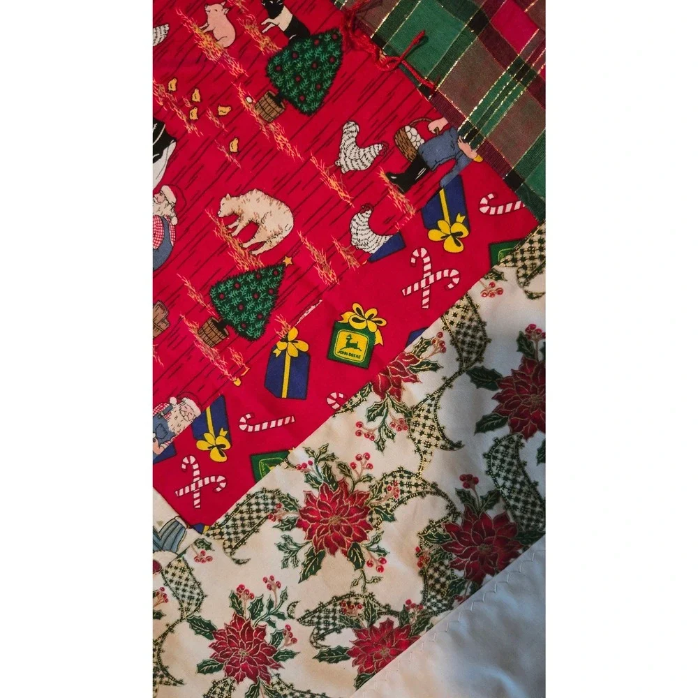 Handmade Christmas Patchwork Quilt Farmer Santa John Deere Plaid Rustic Red